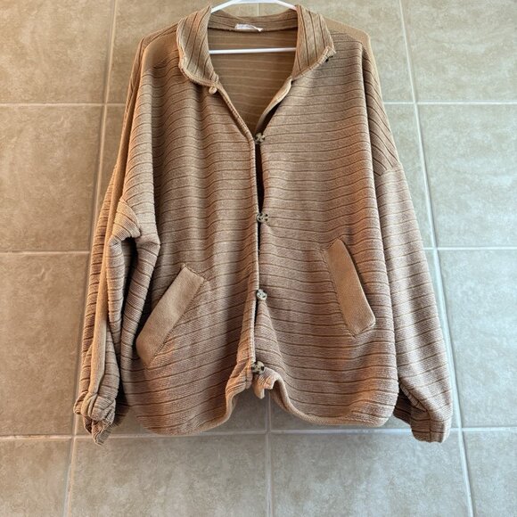 Bucketlist Women’s Sweater Size Lg Ribbed Oversized Slouchy Tan Brown Academia - Picture 1 of 8
